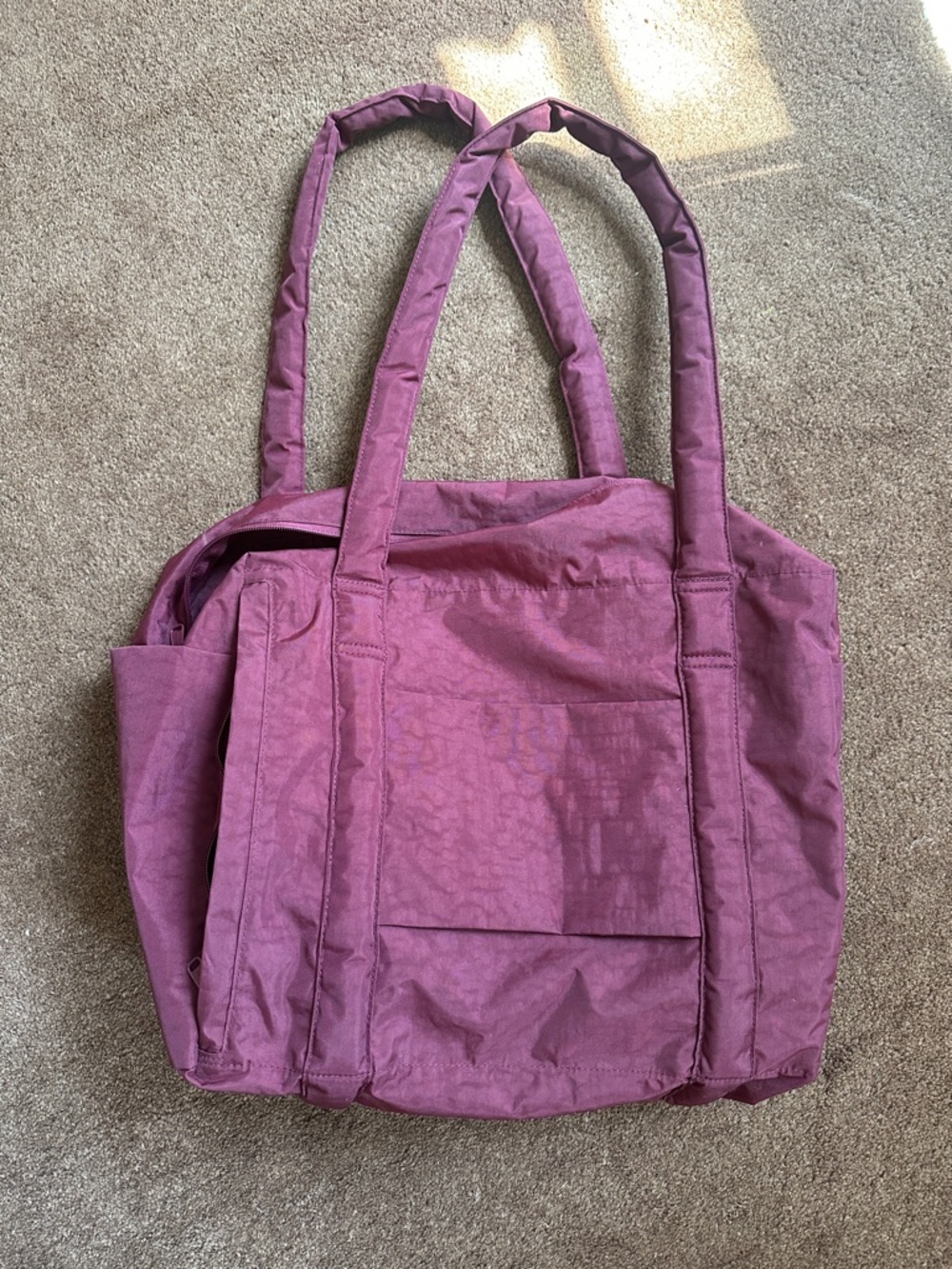 BAGGU Cloud nylon burgundy tote trolley access carryon bag